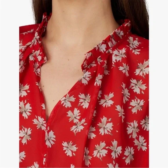 Derek Lam Flutter Cuff Tie Waist Red Floral Blouse size 6 - Picture 3 of 7